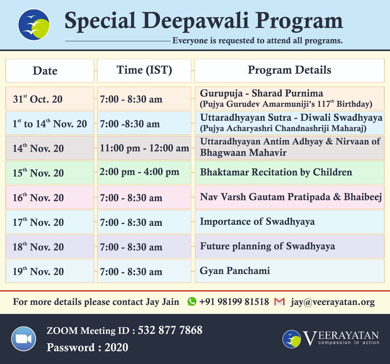 veerayatan diwali calendar